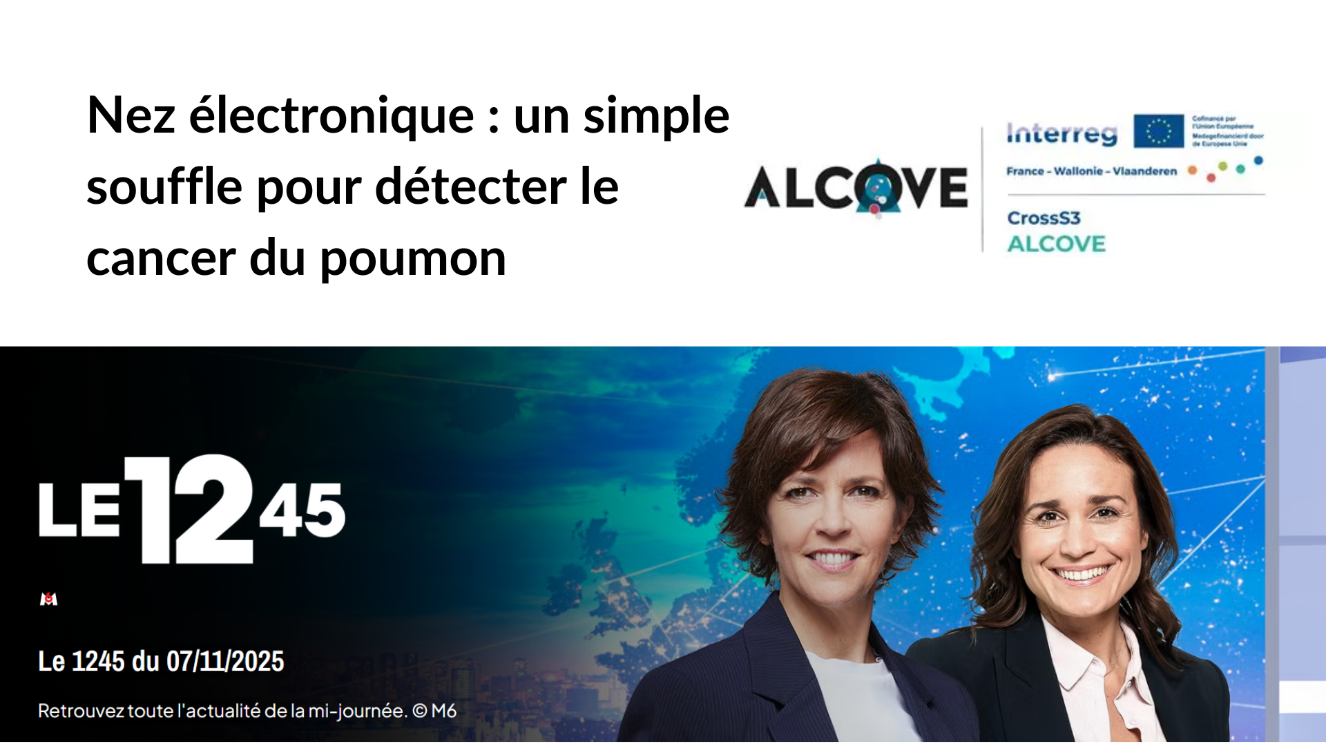 Le projet ALCOVE présenté dans le journal du midi de M6 (France)