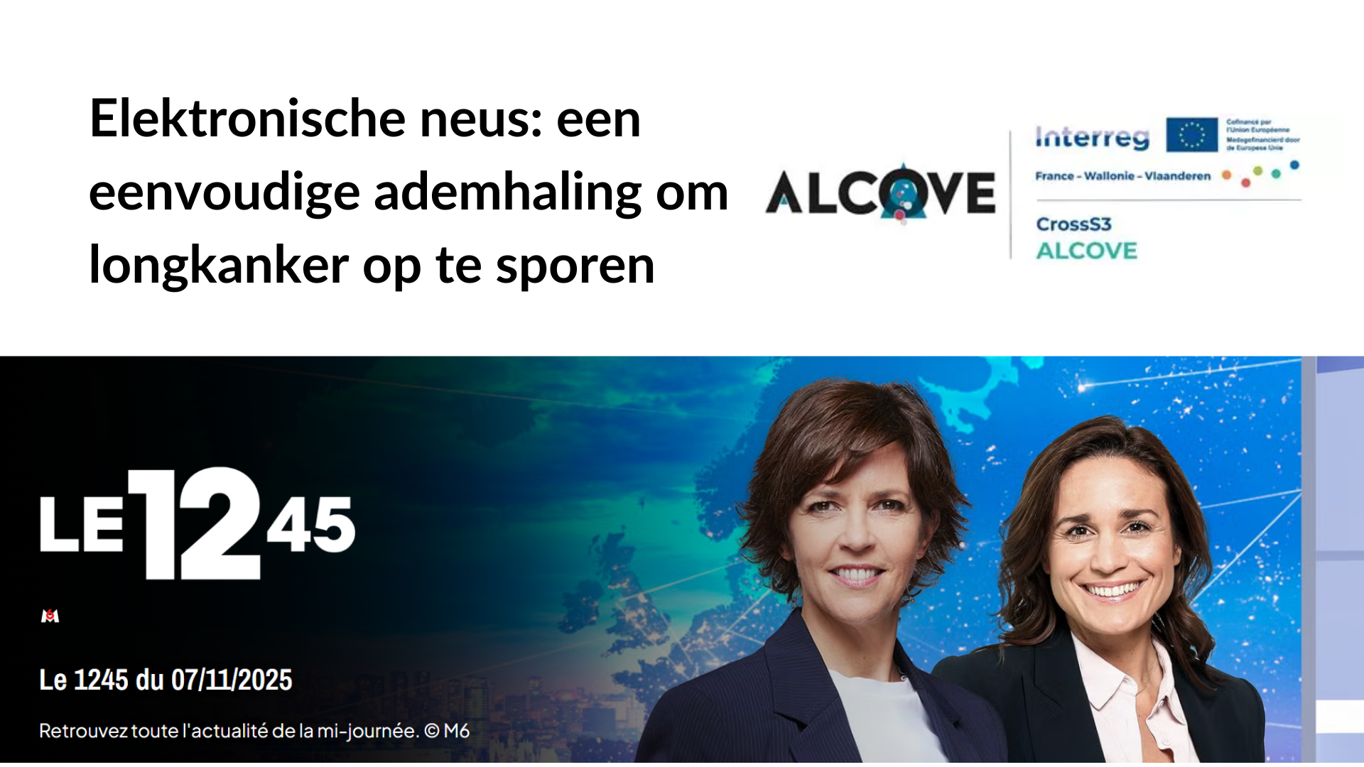 Het ALCOVE-project gepresenteerd in het middagjournaal van M6 (Frankrijk)